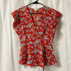 Monteau Red & Blue Floral Blouse Sz L